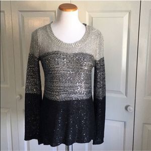 Ombré Color Block Silver Sequin Sweater